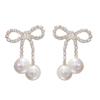 111 silver needle tassel bow zircon stud earrings for women exquisite, small and versatile earrings, fashion temperament, pearl earrings