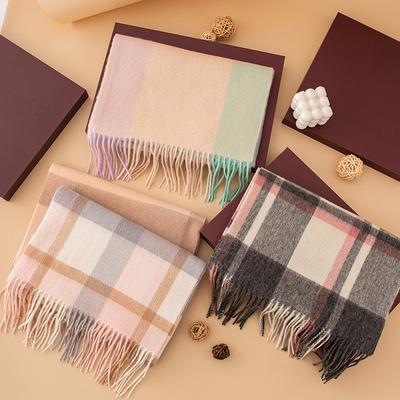 Wool British Versatile Plaid Scarf for Women In Autumn and Winter for Men and Women Lamb Wool Warm Double Sided Tassel Scarf