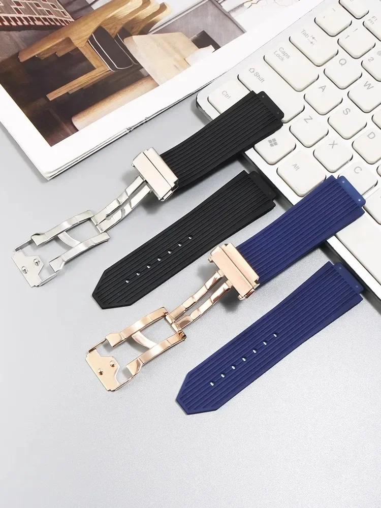 26*19mm Silikon-Gummi-Uhrenarmband für Hublot BIG BANG Schwarz Blau Herren-Uhrenarmband Werkzeug Wasserdicht und Schweißfest Armband