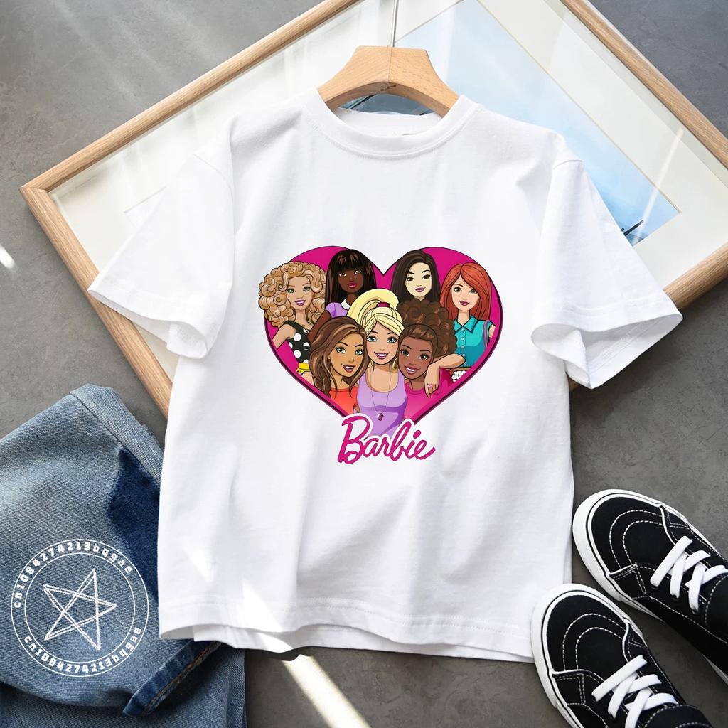 2025 Kawaii Barbie Kinder Kurzarm Anime Cartoon Mädchen Jungen Rundhals T-Shirt Weich Allround Y2K Kinderkleidung Streetwear