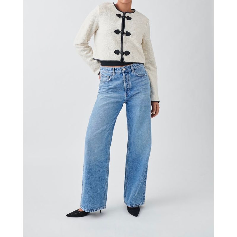 

Export Spring Fashion All-Matching New Arrival Long Sleeves Horn Button Short Imitation Lamb Wool Slim Looking Graceful Personality Short Coat Beige XL