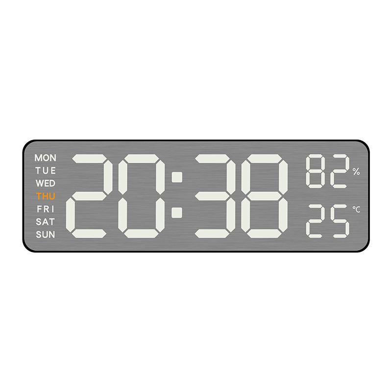 Brushed Metal LED Wall Clock: Multi-functional Electronic Alarm Clock