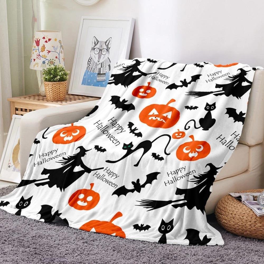 Halloween theme digital-printed polyester Bedroom velvet flannel soft sofa cover blanket Fleece sofa cover blankets for beds