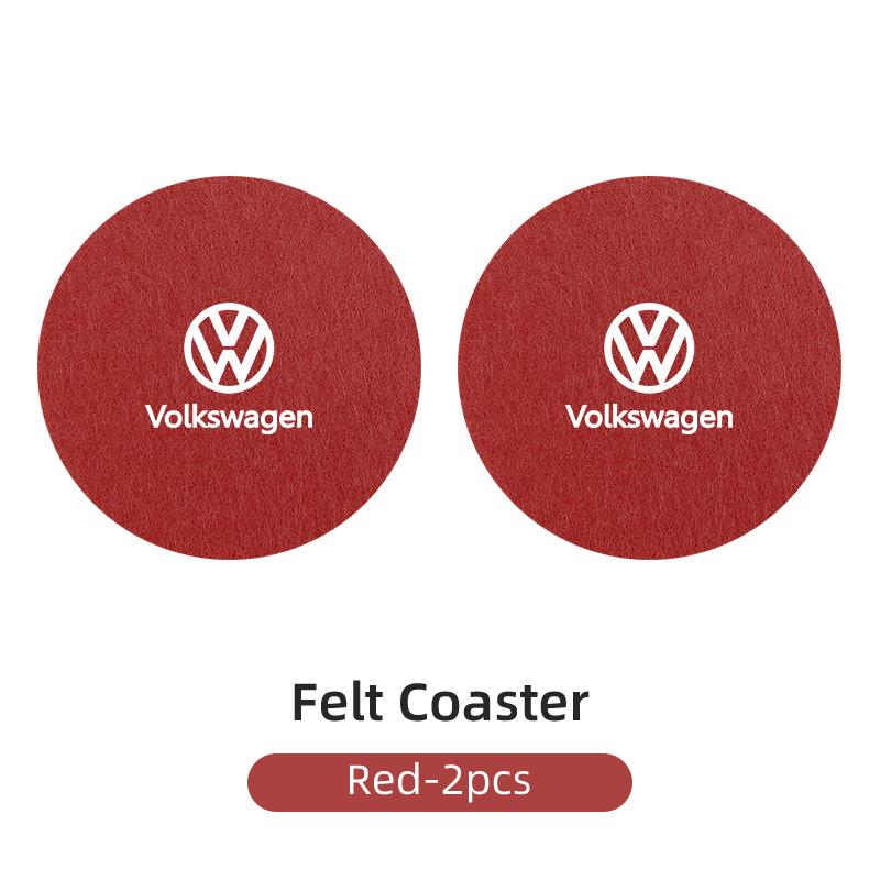 ear1 2PCS Car Felt Material Coasters Water Cup Holder Mat Trimmmable For VW Scirocco Jetta Golf Passat Polo Tiguan Sharan Touran
