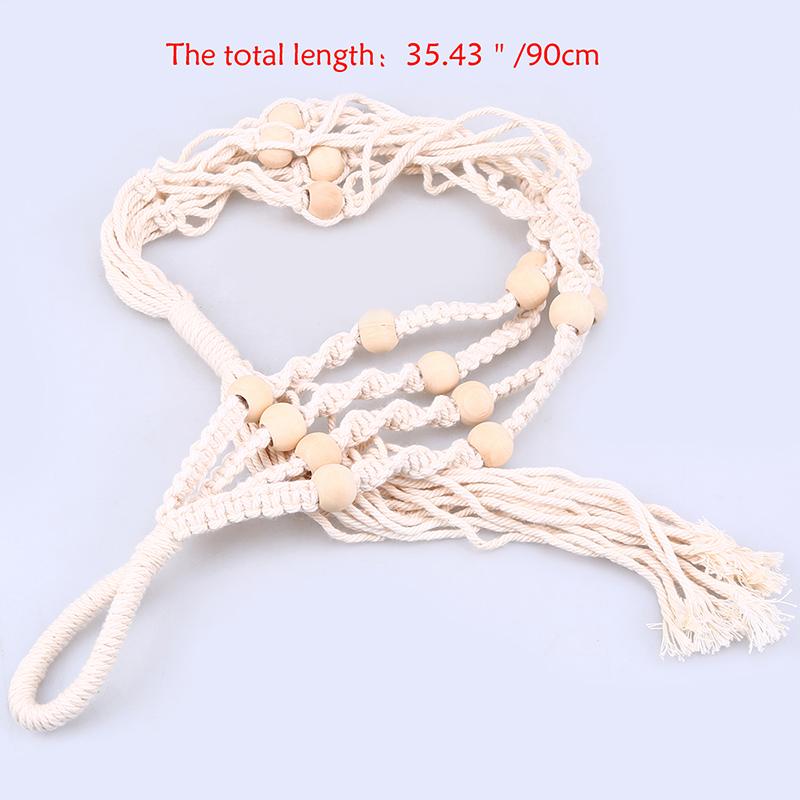 Handmade Macrame Plant Hanger with Wooden Beads, Boho Cotton Rope Indoor Outdoor Hanging Planter Basket, Decorative Flower Pot Holder for Home Decor