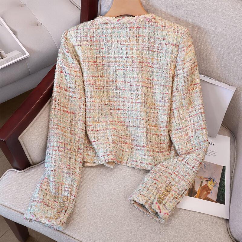 Women's Lamb Wool Blend Round Neck Tweed Jacket