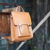 Johnature Vintage Backpack Unisex Handmade High Quality Women Bag Natural Real Cowhide Backpacks Solid Color Schoolbag