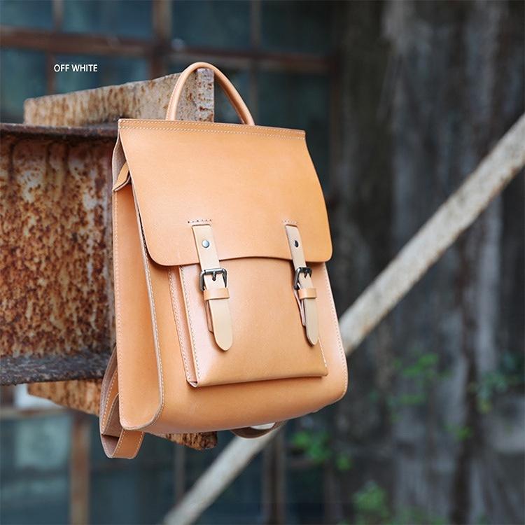 Johnature Vintage Backpack Unisex Handmade High Quality Women Bag Natural Real Cowhide Backpacks Solid Color Schoolbag