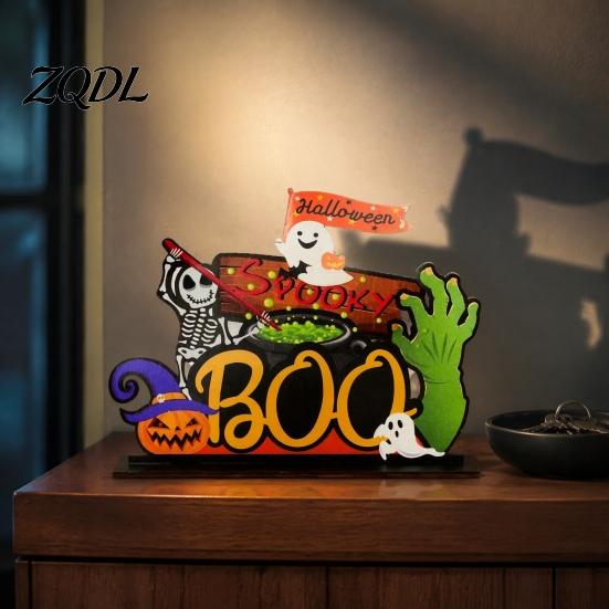 Halloween Party Supplies for Bars Tabletop Decor Signs, Pumpkin Ghost Gnome Wood Centerpiece Blocks, Spooky Goblins Ghosts Table Tiered Tray Ornaments