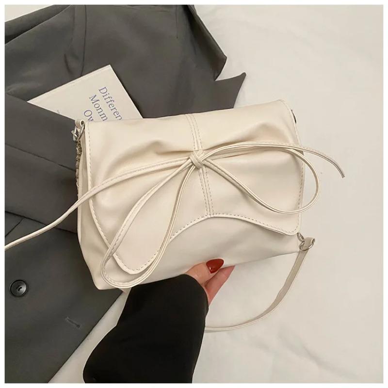 Fashi Bow Pleated Design Shoulder Bags for Women Versatile Ladies Square Crossbody Bag Solid Color Sweet Girls Pu Handbags