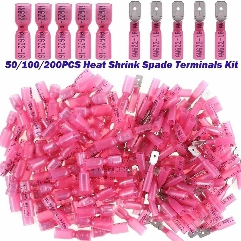 

50/100/200PCS Красный термоусадочный водонепроницаемый изолированный обжим мужской женский лопаты разъемы разъемы AWG 22-18