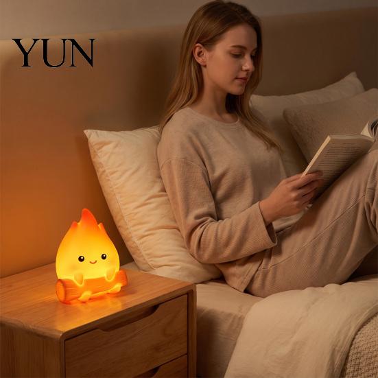 Creative Holiday Souvenir for Friends Cartoon Fake Campfire Night Light, Cute Warm Glow Bedside Small Light Nighttime Ornament, Portable Cozy