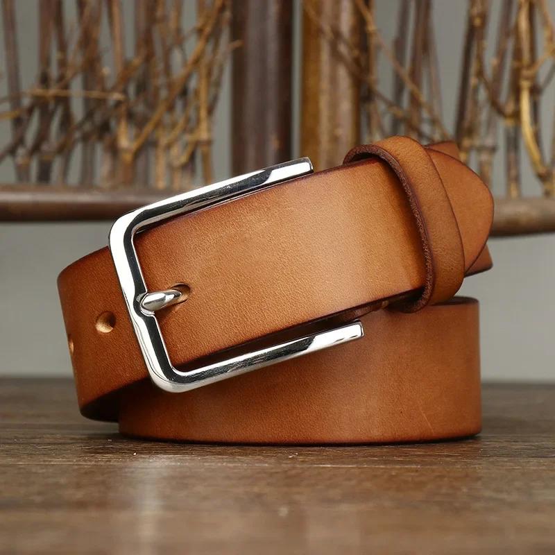 3.8CM Pure Cowhide High Quality Genuine Leather Belts for Men Brand Strap Male Pin Buckle Jeans Cowboy Cintos Luxury Designer