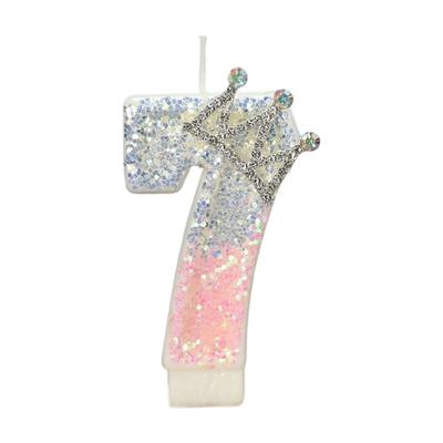 Suministros para Celebraciones de Aniversario, Vela de Cumpleaños Rosa con Forma de Corona para Tarta, Vela con Número Brillante, Adornos para Tarta con Lentejuelas