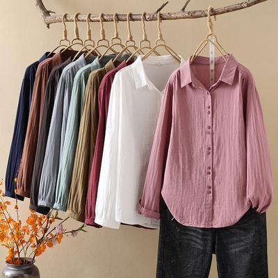 Forest Damen Zweireihig Einreihig Doppellagige Gaze Haut Baumwolle Locker Sitzend Damen Strickjacke Langärmeliges Hemd Blusen & Hemden