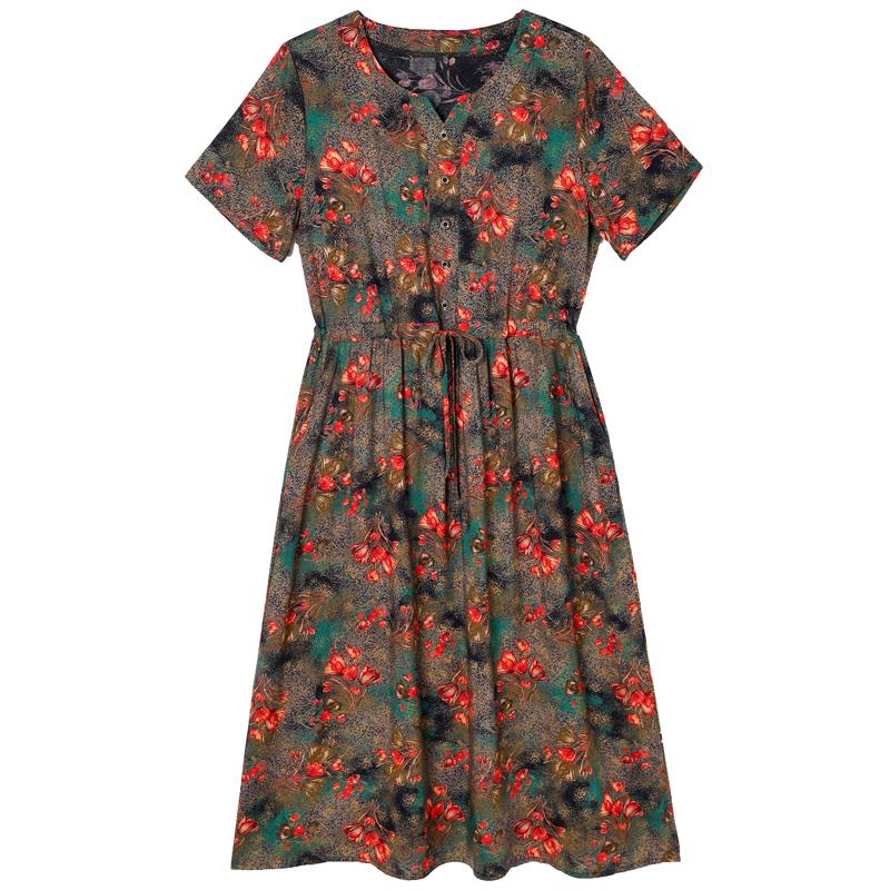 Elegant Women's Summer Dress Plus Size Vintage Clothes Short Sleeve Loose Long Dresses