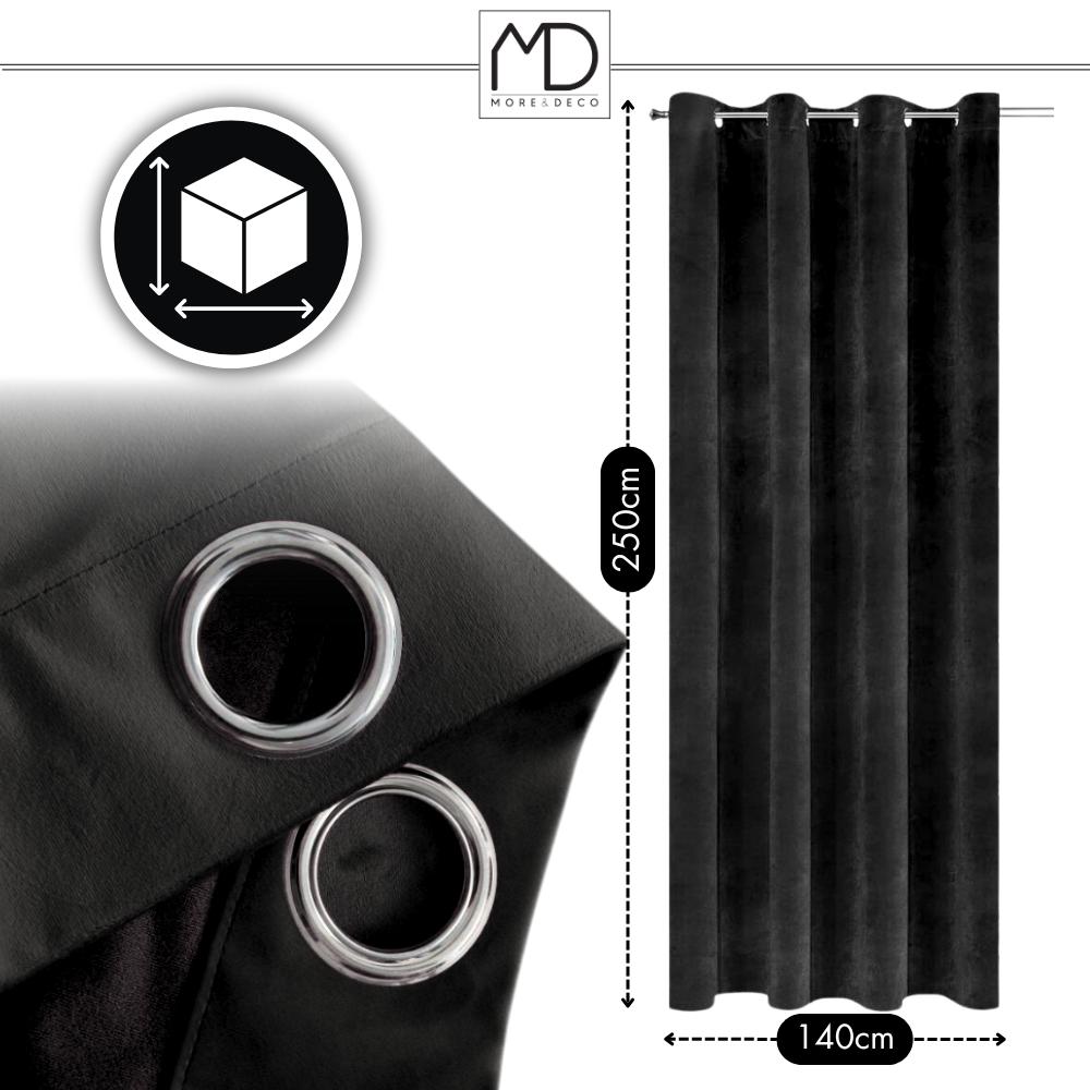 Velvet curtain with eyelets - black