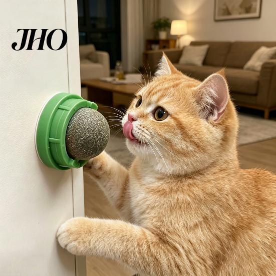Interactive Cat Toy 2Pcs Catnip Lick Balls Rotating Ball Safe Healthy Kitten Chew with Adhesive for Wall or Floor Cats Licking Chewing Play