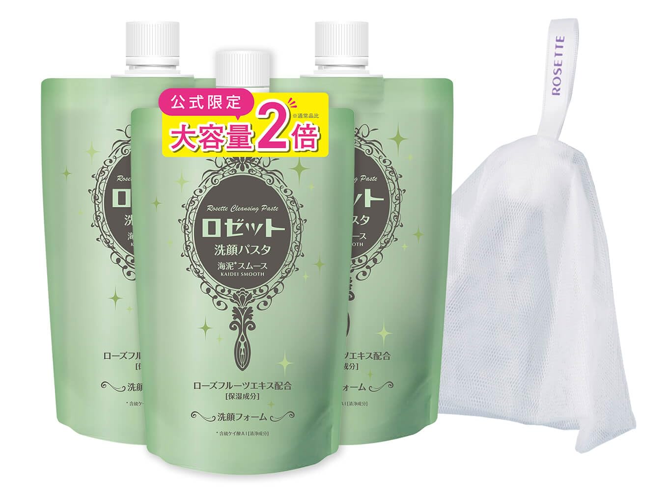 

[Официальный лимитированный набор] Паста для умывания Rosette Морская грязь Гладкая 240 г Большой объем Набор из 3 штук + Сетка для вспенивания