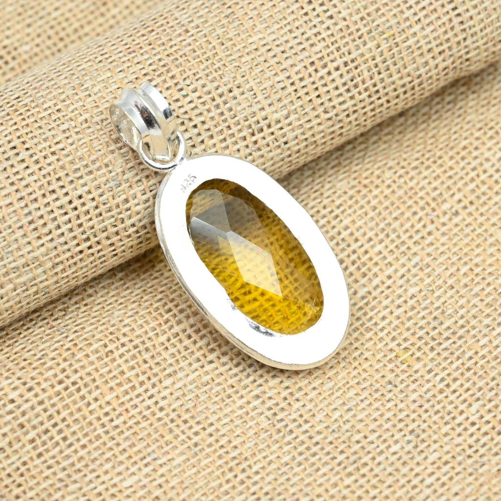 Citrine Topaz Gemstone 925 Bijoux en argent sterling Pendentif fait à la main Cadeau pour elle