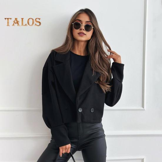 Women Fall Winter Coat Short Type Turn-down Collar Solid Color Loose Button Closure Cardigan OL Commuting Jacket Lady Daily Outwear