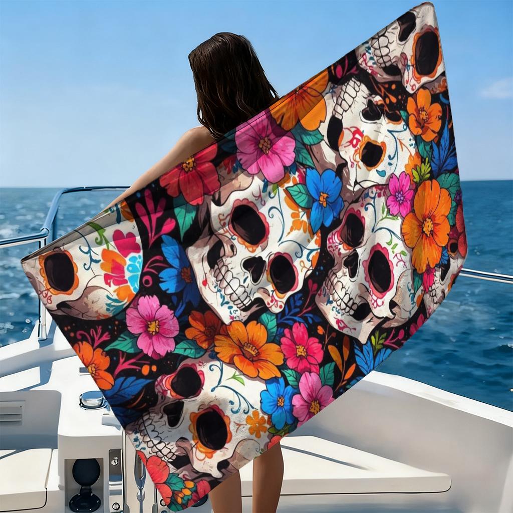 1 Stück Blume Totenkopf Strandtuch Groß Schnelltrocknendes Handtuch Geeignet für Strand Yoga Pool Fitnessstudio Sporttuch Sommergeschenk für Freunde