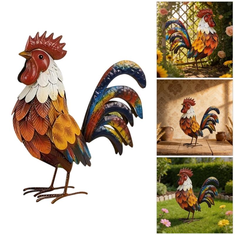 Metal Rooster Decoration Yard Chicken Decoration Outdoor Garden Statue Metal Chicken Sculpture for Backyard Kitchen