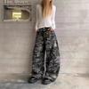 Unisex Retro Camouflage Wide-Leg Workwear Jeans with Multi Pockets
