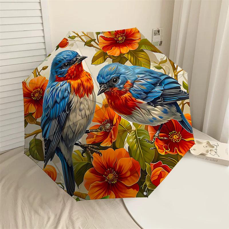 

1PC Birds Flowers Umbrella-8-Rib Reinforced, Automatic Open, Lightweight & Durable, Cute Fashion Accessory for Outdoor-F2655
