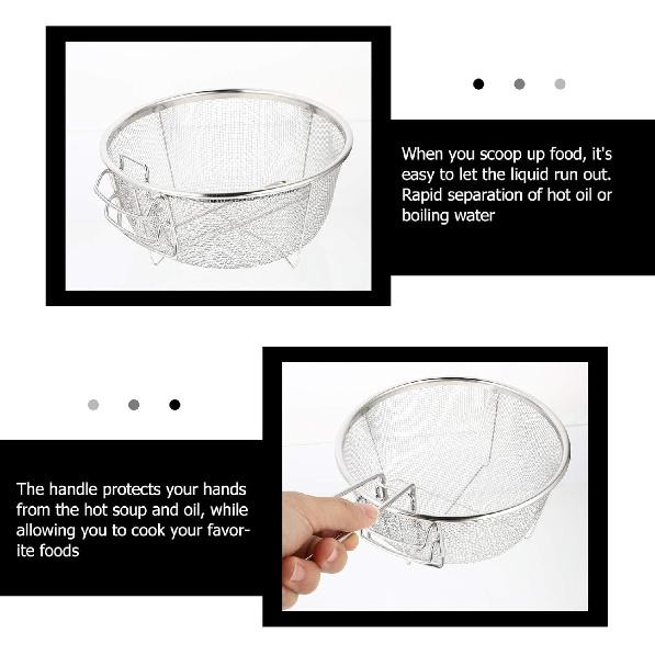 DOITOOL Stainless Steel Deep Fry Basket Round Wire Mesh Fry Basket with Folding Handle for Kitchen Frying