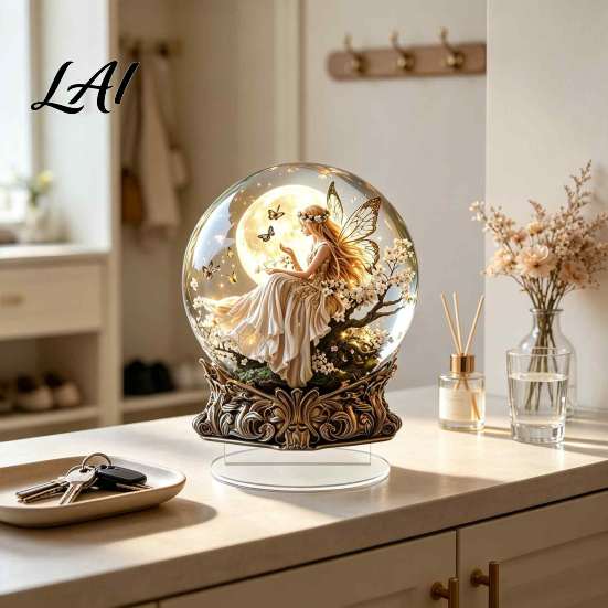 Fairy Tale Home Accessories Moon Star/Fairy Crystal Ball Ornament Decorative Acrylic Sphere for Bedroom Living Romantic Room Decor Desk Decor