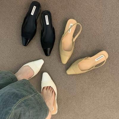 Dámské sandály s nízkým podpatkem Baotou Francouzská nahá barva Špičaté Malý voňavý styl Slingback Silné podpatky Zadní vzdušný styl Jednoduché boty