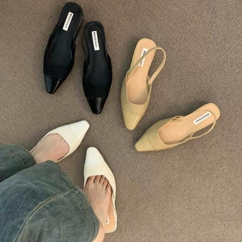 Low Heel Baotou Sandals Women's French Nude Color Pointed Small Fragrant Style Slingback Thick Heels Back Air Style Single Shoes