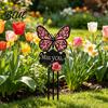 Memorial Garden Stake Butterfly Stake Miss You Sign Pink Acrylic Rose Decor Yard Art for Lawn Courtyard Cemetery Decoration Romantic