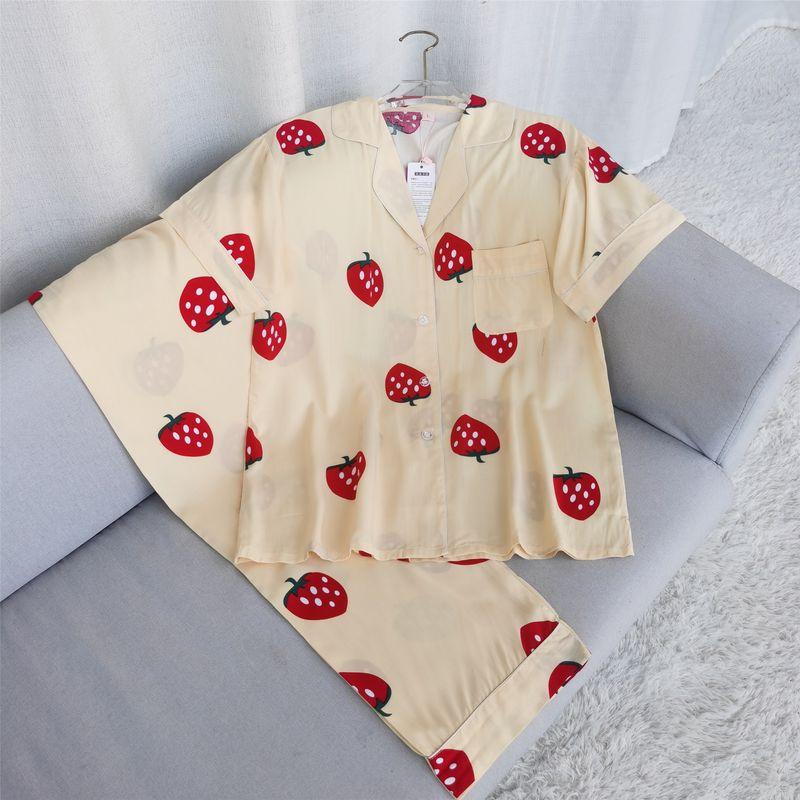 Summer Pajamas Women's Cotton Silk Short Sleeve Thin Suit K-style Homewear Cute Student Loose Plus Size Can Be Outwear