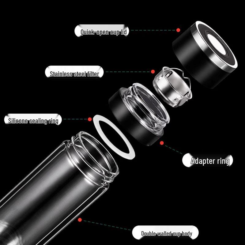 Minghui Quick-Open Double-Layer Glass Cup with Tea and Water Separation, Car-Mounted High-End Men's Cup.