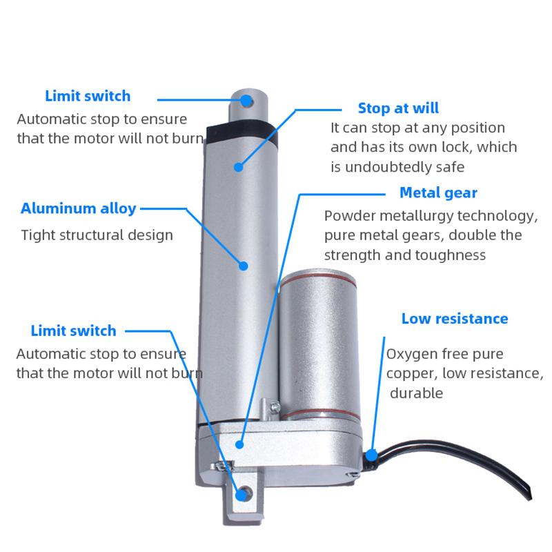 DC 12V/24V Electric Linear Actuator 100N/200N/300N/500N/700N/900N/1000N Linear Drive Electric Motor 20mm 30mm 50mm Stroke