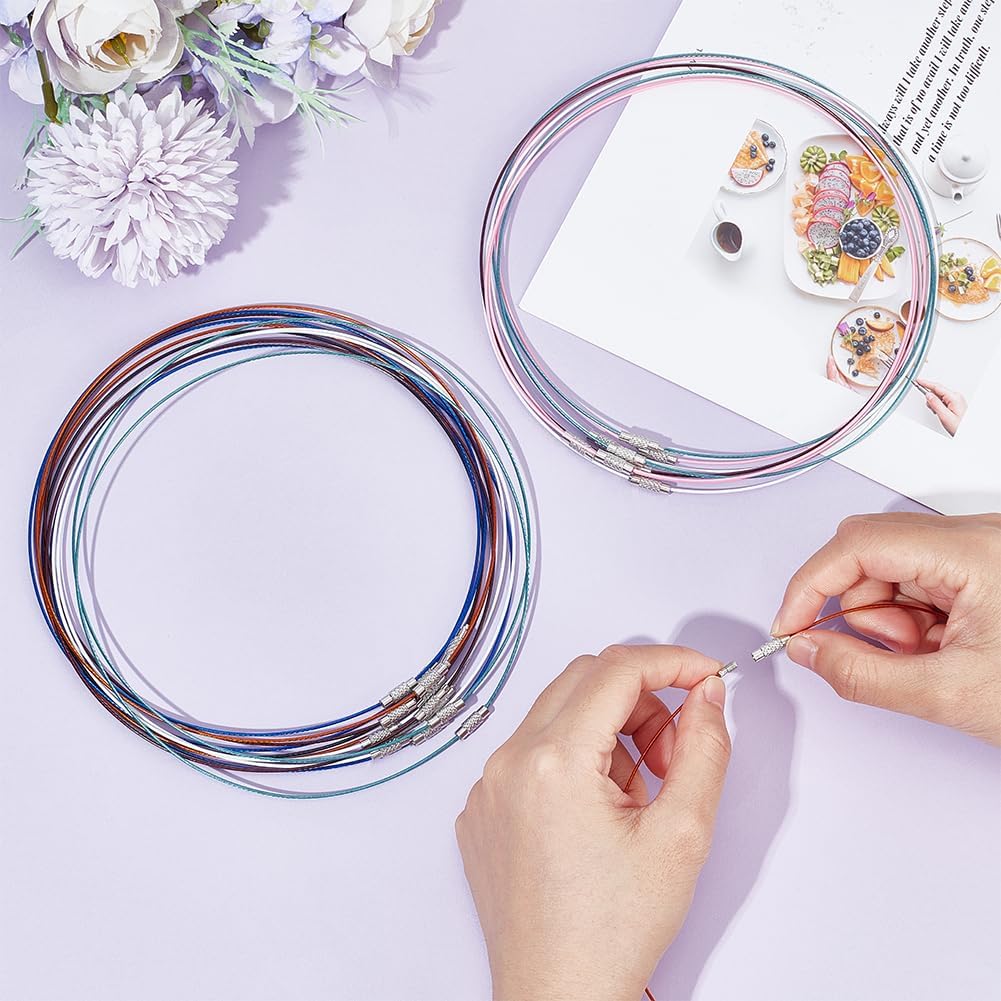 UNICRAFTALE 8 Colors 64pcs 17.5inch Stainless Steel Necklace Wire Cord Choker Chain with Brass Screw Clasp Wire Necklace Chains Wire Necklace Cord