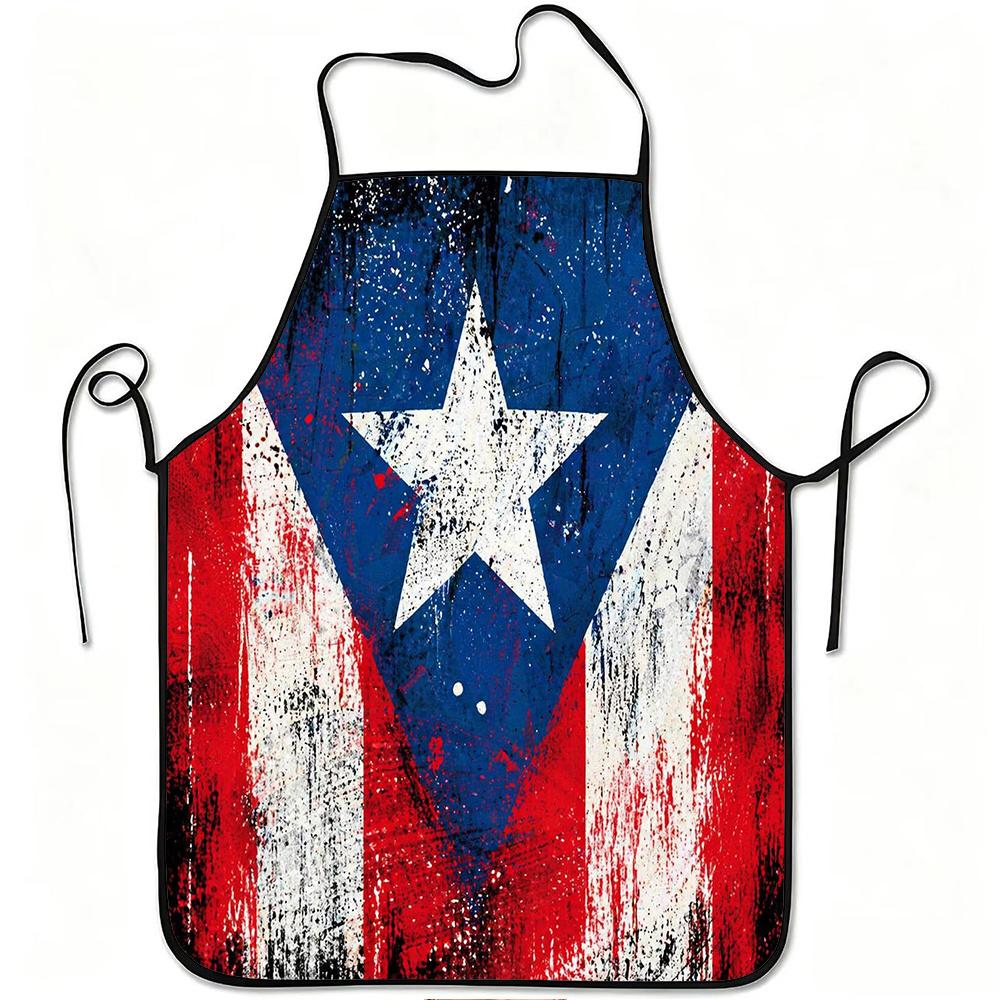 1pc Puerto Rico Flag Abstract Star Print Apron, Durable and Easy To Clean, Adjustable Waistband, Polyester Material, for Kitchen Cooking, Gardening, O