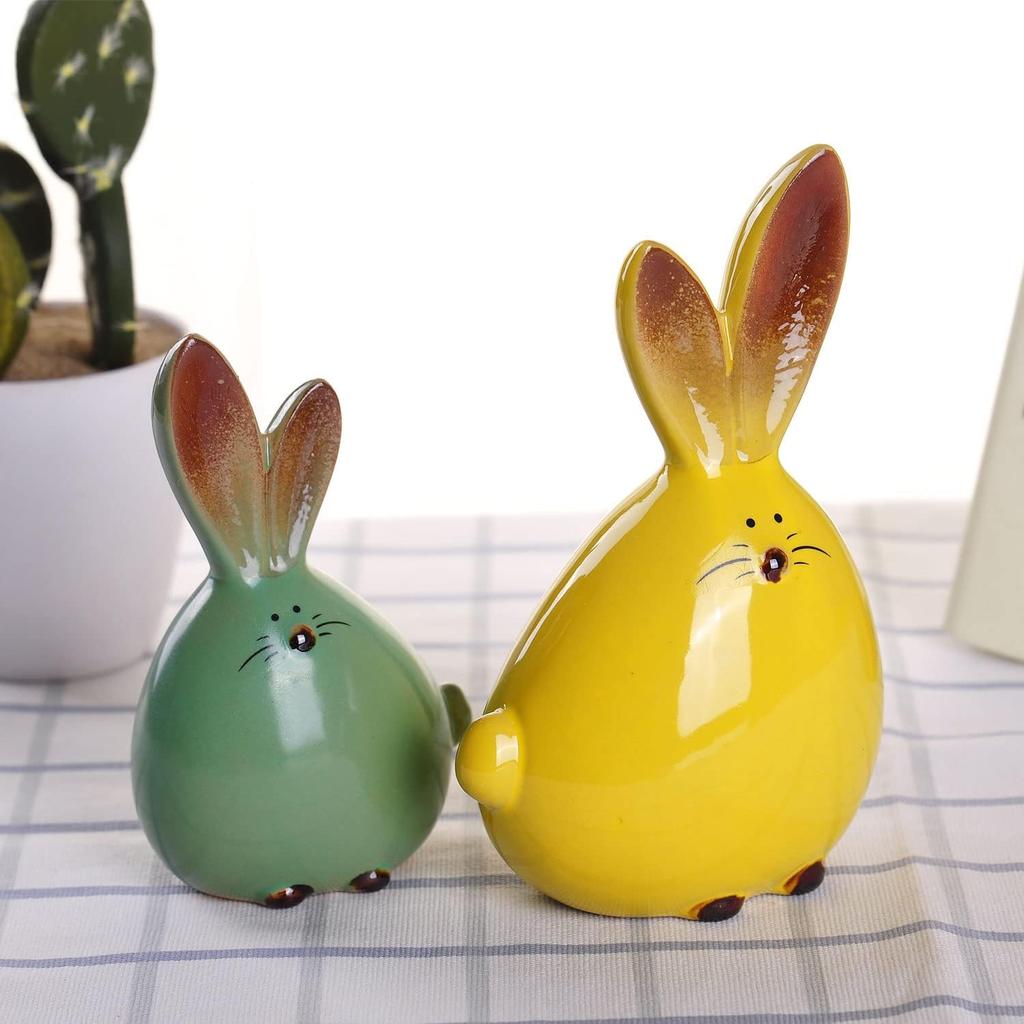 Long Eared Bunny Sculpture Ornaments Desktop Ceramic Easter Rabbit Bunny Figure Cute Home Decorations