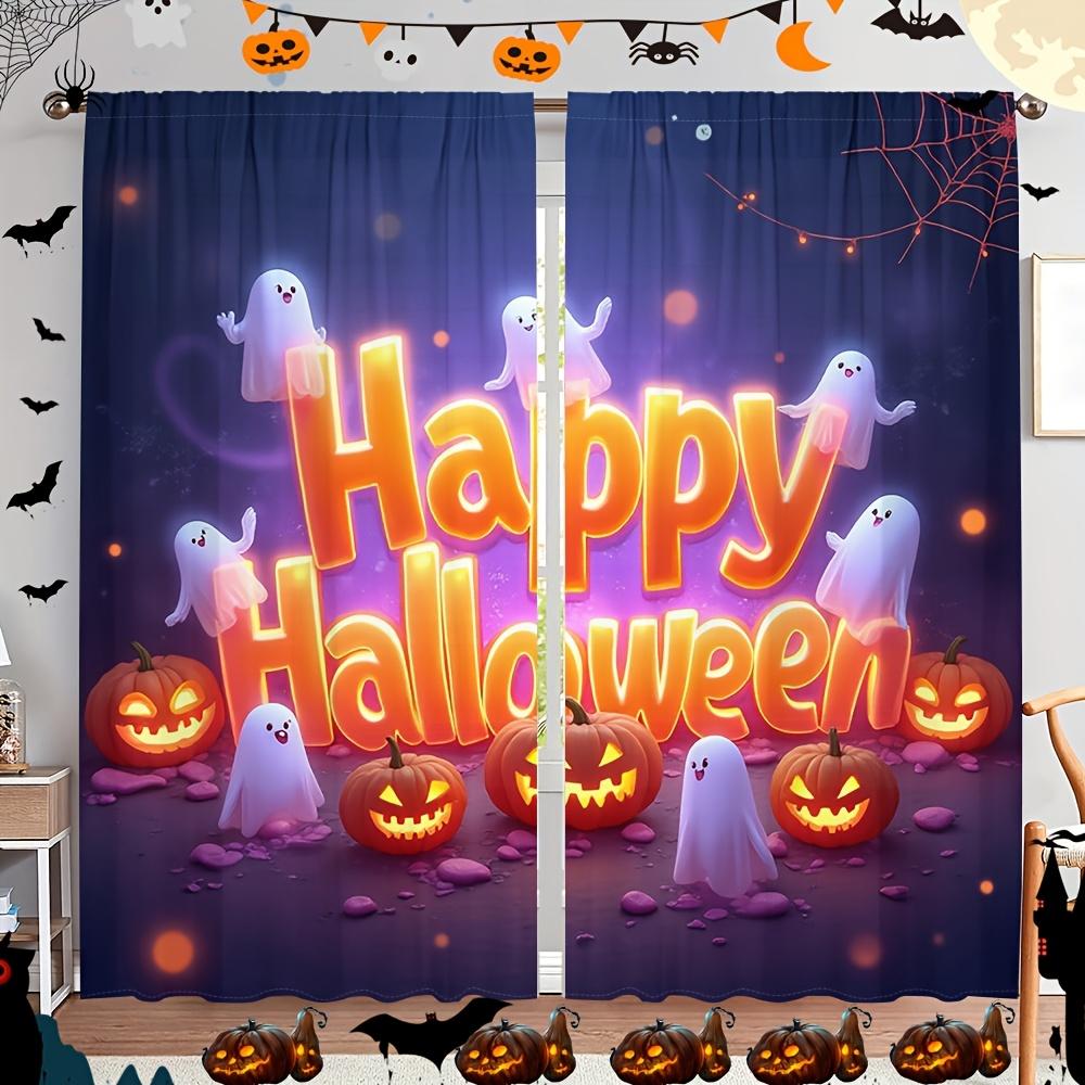 2 Stück Halloween Kürbis Vorhänge - Stangendurchzug   Digitaldruck Technologie   Polyester Material   Dämpft Licht   Privatsphäre