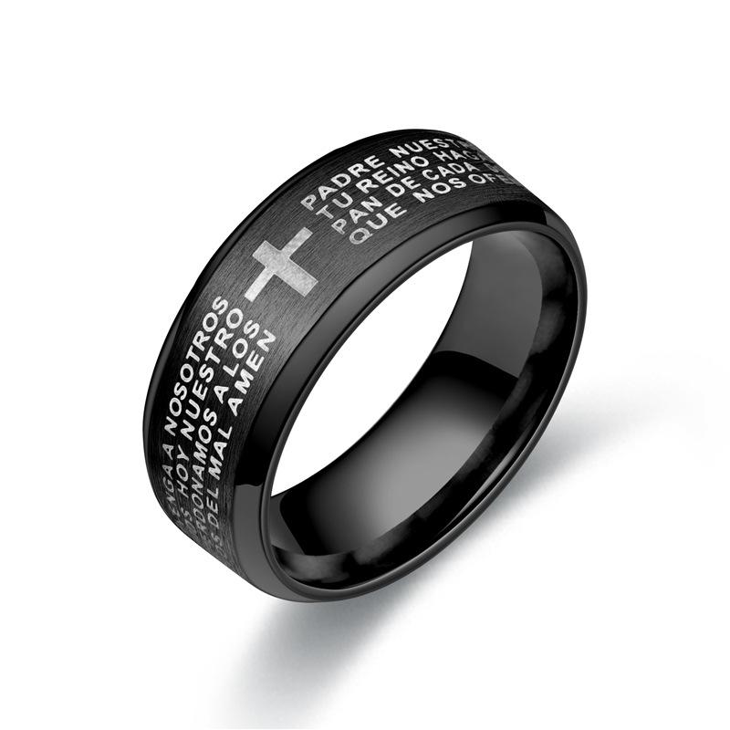 Fashion Men's Stainless Steel Bible Verse Jesus Cross Rings For Men Christian Cross Religious Ring Men Amulet  Wholesale