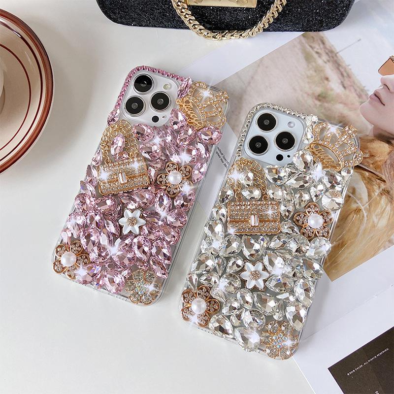 For Apple 17/ for IPhone15/14/XR Japanese and Korean Mobile Phone Case Luxury Rhinestone Pearl Flower Crown 13Pro