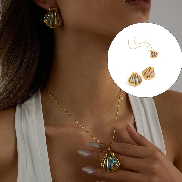 Biżuteria inspirowana motywami morskimi Naszyjnik z muszli abalone Kolczyki sztyfty ze zdobieniami w kształcie rozgwiazd Stal nierdzewna Łańcuszek