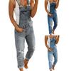 Jumpsuit Solid Color Slim Dungarees Women Sleeveless Pockets Ripped Holes Suspender Trousers for Work
