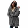 Autumn Winter Double Fleece Cardigan Jacket Women Solid Color Long Sleeve Plush Warm Hooded Lady Jacket Oversized Outerwear