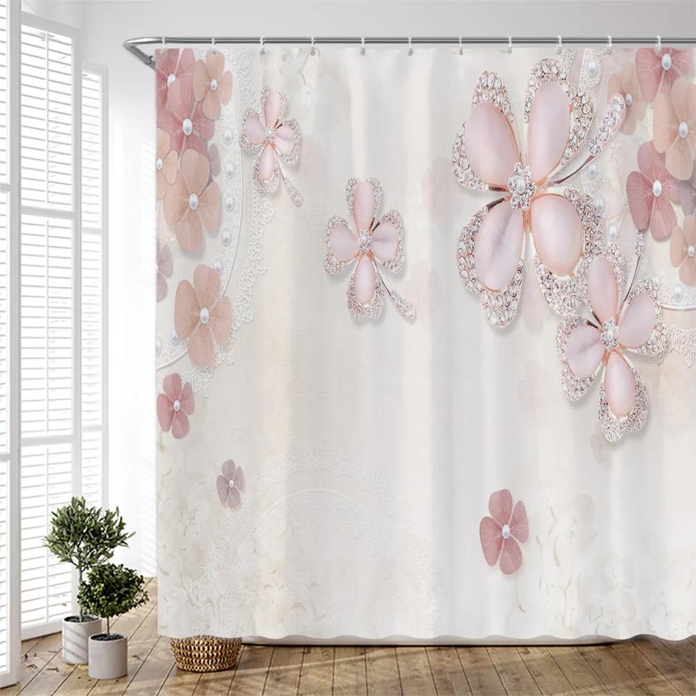Garden Flower Shower Curtain Plant Floral Birds Leaves Zen Stone Bamboo Forest Painting Bath Accessories Bathroom Decor Curtains