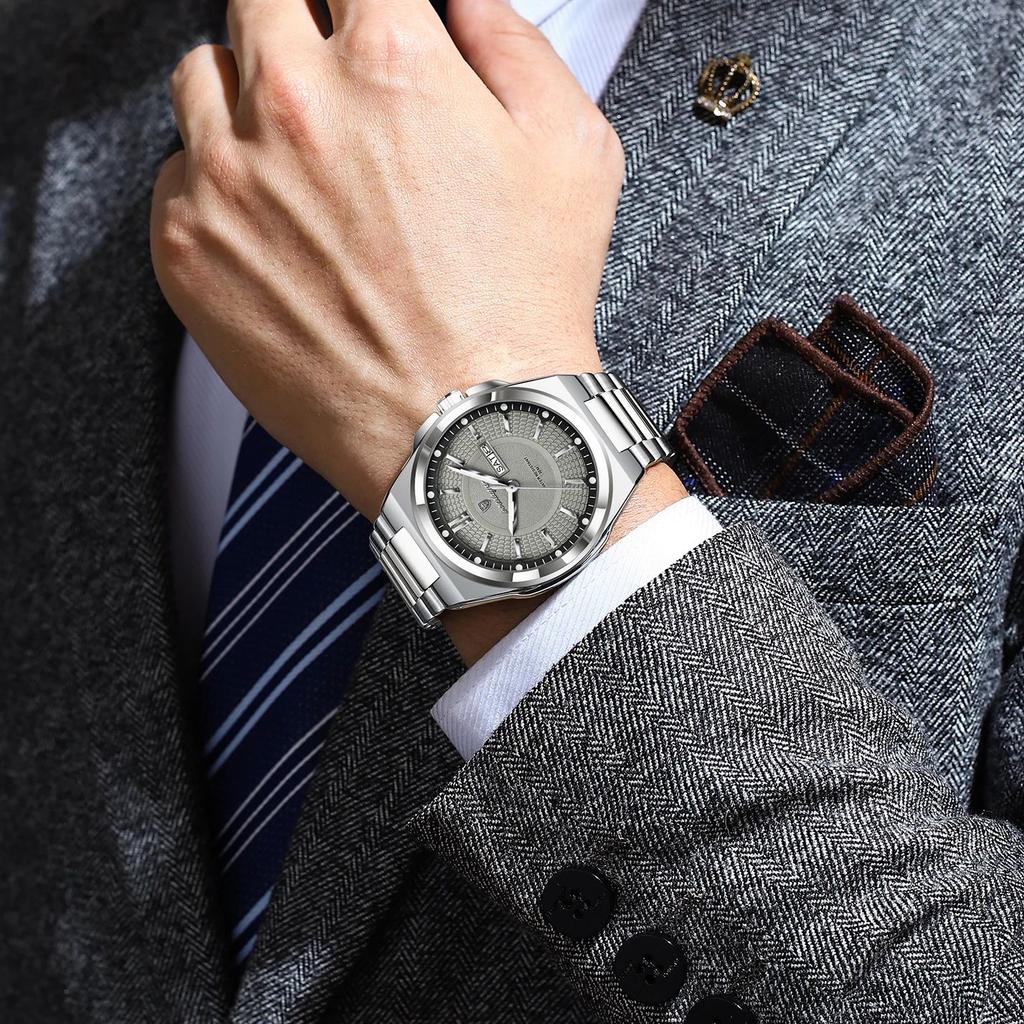 POEDAGAR Fashion Men Wristwatch Stainless Steel Waterproof Luminous Man Clock Date Week Quartz Business Men's Watches Male Reloj