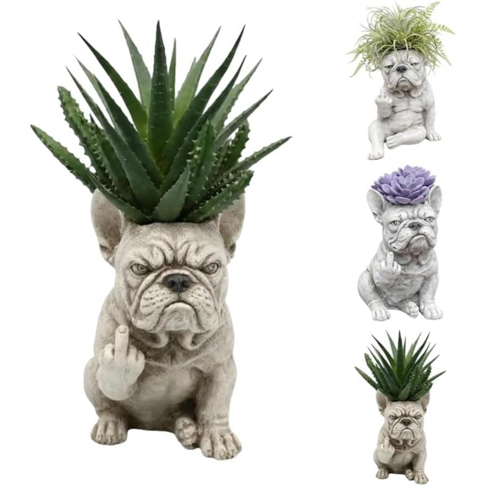 

Funny French Bulldog Planter Pot, Resin Dog Statue Succulent Planter, Middle Finger Gesture Decorative Sculpture for Home Garden Office Desk Decor, червоний
