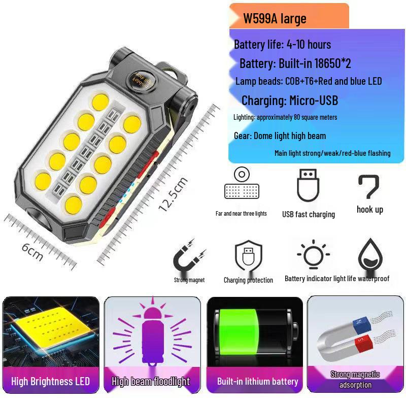 Magnetic LED Work Light with Strong Magnet, Long Battery Life, and Outdoor Charging for Car Repair.
